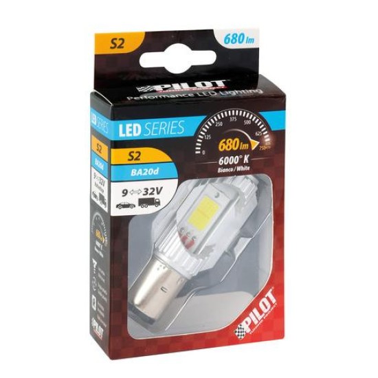 S2 9-32V 35/35W BA20d 2SMDx12chips 680lm (ΔΙΠΛΗΣ ΠΟΛΙΚΟΤΗΤΑΣ- CAN-BUS) MEGA LED 1ΤΕΜ. ΚΟΥΤΙ Λαμπάκια