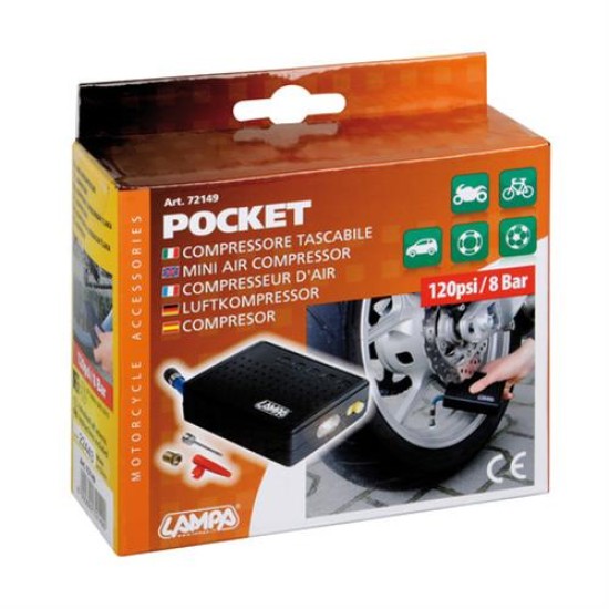 ΚΟΜΠΡΕΣΕΡ ΑΕΡΑ ΠΟΔΗΛΑΤΟΥ/ΜΟΤΟ POCKET ΜΕ LED Τρόμπες Αέρα