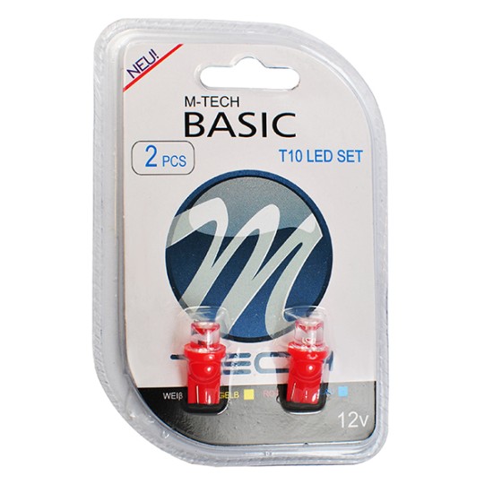 T10 W5W 12V W2,1x9,5d LED 1xFlux 8mm ΚΟΚΚΙΝΟ ΔΙΑΘΛΑΣΗΣ (ΚΑΡΦΩΤΟ ΑΚΑΛΥΚΟ) BLISTER 2ΤΕΜ. M-TECH Χωρίς Κάλυκα