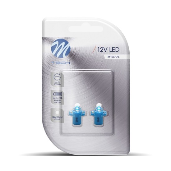 BAX 12V B8,3d 0,2W LED 1xFLUX 5mm ΜΠΛΕ BLISTER 2ΤΕΜ. M-TECH Χωρίς Κάλυκα