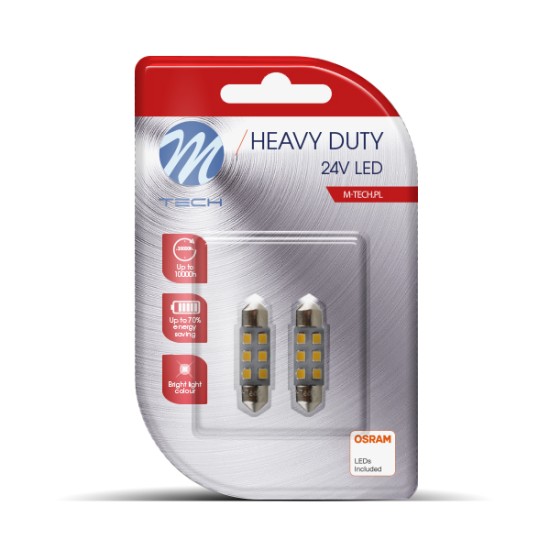 ΛΑΜΠΑΚΙΑ ΠΛΑΦΟΝΙΕΡΑΣ C5W 24V 0,24W SV8,5 36mm LED 6xSMD3528 ΛΕΥΚΟ BLISTER 2ΤΕΜ. M-TECH Πλαφονιέρας
