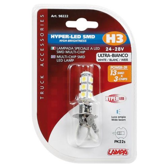 H3 24/28V PK22s HYPER-LED39 ΛΕΥΚΟ 1ΤΕΜ. Λάμπες