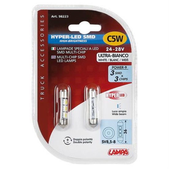 24/28V C5W SV8,5-8 HYPER-LED9 9x36mm Πλαφονιέρας