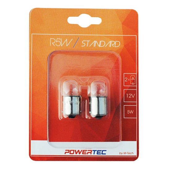 R5W 12V 5W BA15s (ΦΟΥΝΤΟΥΚΙ) POWERTEC STANDARD ΑΛΟΓΟΝΟΥ 2ΤΕΜ. Με Κάλυκα