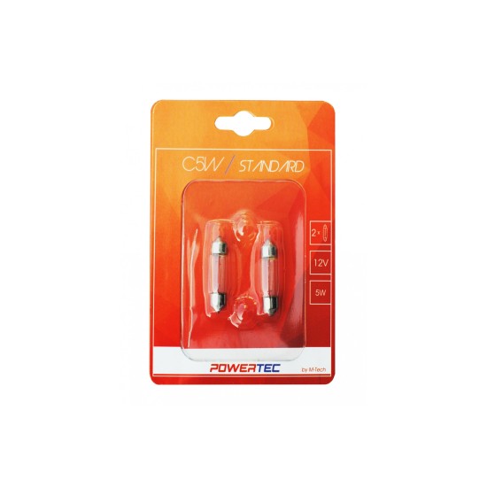 ΛΑΜΠΑΚΙΑ ΠΛΑΦΟΝΙΕΡΑΣ C5W 12V 5W SV8,5-8 11x36mm POWERTEC STANDARD ΑΛΟΓΟΝΟΥ 2ΤΕΜ. Πλαφονιέρας