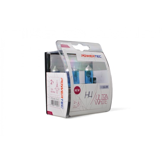 H4 12V 60/55W P43t-38 POWERTEC ULTRA WHITE 2ΤΕΜ. M-TECH 4100K έως 4700K