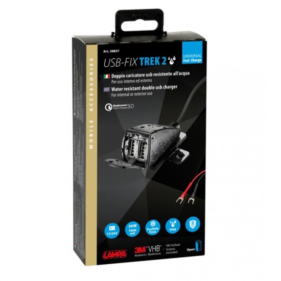 ΦΟΡΤΙΣΤΗΣ USB ΔΙΠΛΟΣ TREK 2 12/24V 5400mA ΜΕ ΒΑΣΗ ΣΤΗΡΙΞΗΣ ΒΙΔΩΤΗ ΚΑΙ ΚΑΛΩΔΙΟ 150cm ΑΔΙΑΒΡΟΧΟΣ Φορτιστές 12 και 24V
