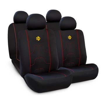 ΚΑΛΥΜΜΑΤΑ ΚΑΘΙΣΜΑΤΩΝ ΑΥΤΟΚΙΝΗΤΟΥ MOMO ΠΟΛΥΕΣΤΕΡΙΚΟ ΥΦΑΣΜΑ ΜΑΥΡΟ ΚΟΚΚΙΝΟ - 4 ΤΕΜ.