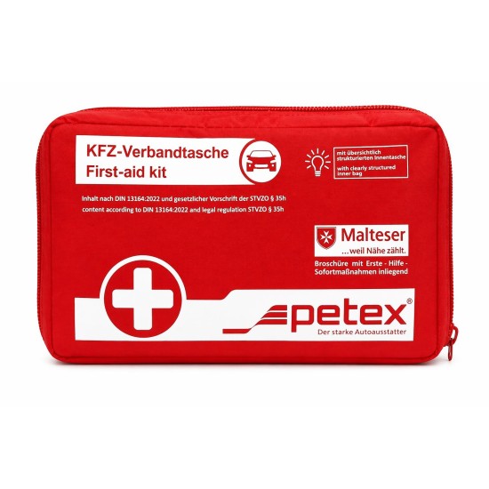 Σετ Φαρμακείου Αυτοκινήτου Petex DIN 13164 – Κόκκινο Φαρμακεία Τρίγωνα Διάσωση
